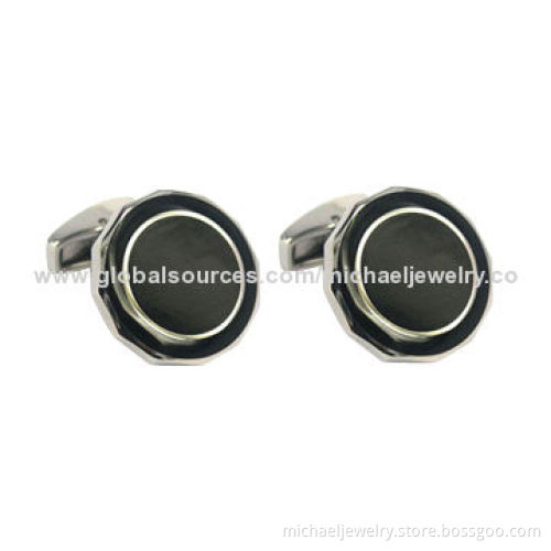 Stainless Steel Cufflinks with Black Enamel and Shape of A Sunflower